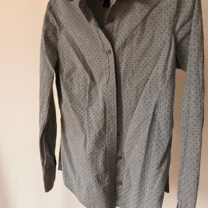 J. Crew Gray With Navy Polka Dots Button Down Shirt